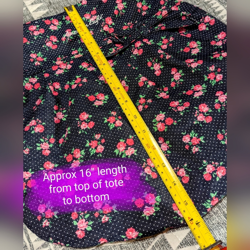 American Eagle By Payless Floral Tote Bag - Black and Pink - Picture 6 of 12